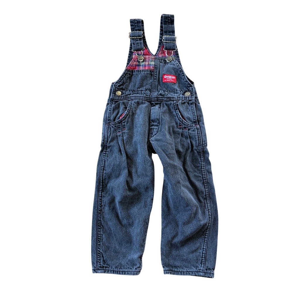 Kids OshKosh B'gosh Overalls 4T Black Plaid Lined Denim Vestbak